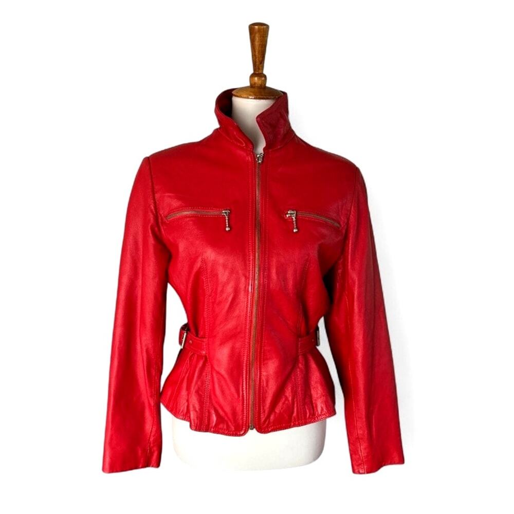 Vintage Cherry Red Leather Moto Jacket 90s